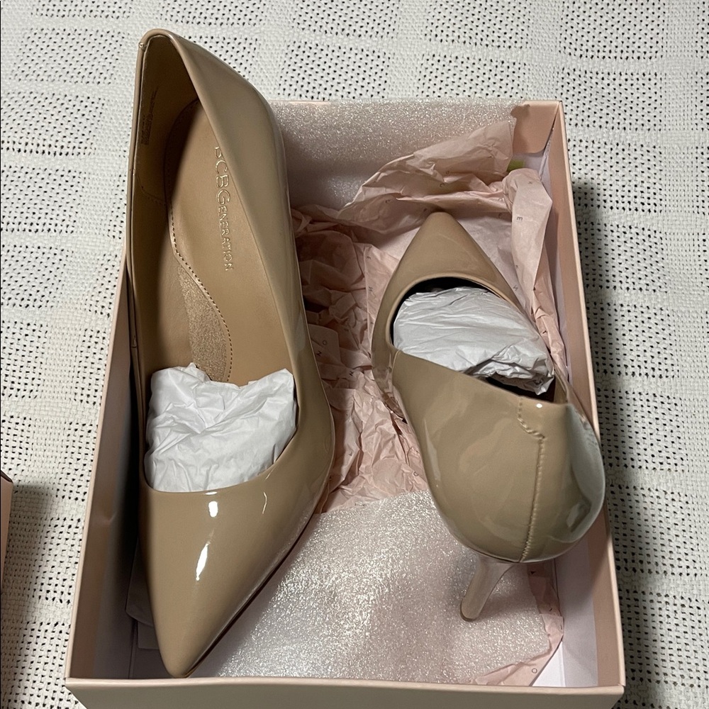 BCBGeneration Nude Patent Heels